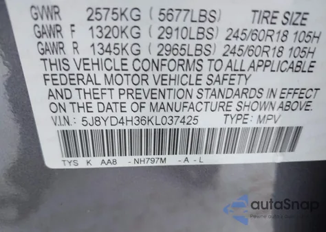 2019 Acura Mdx Standard из США, поврежденный, VIN 5J8YD4H36KL037425